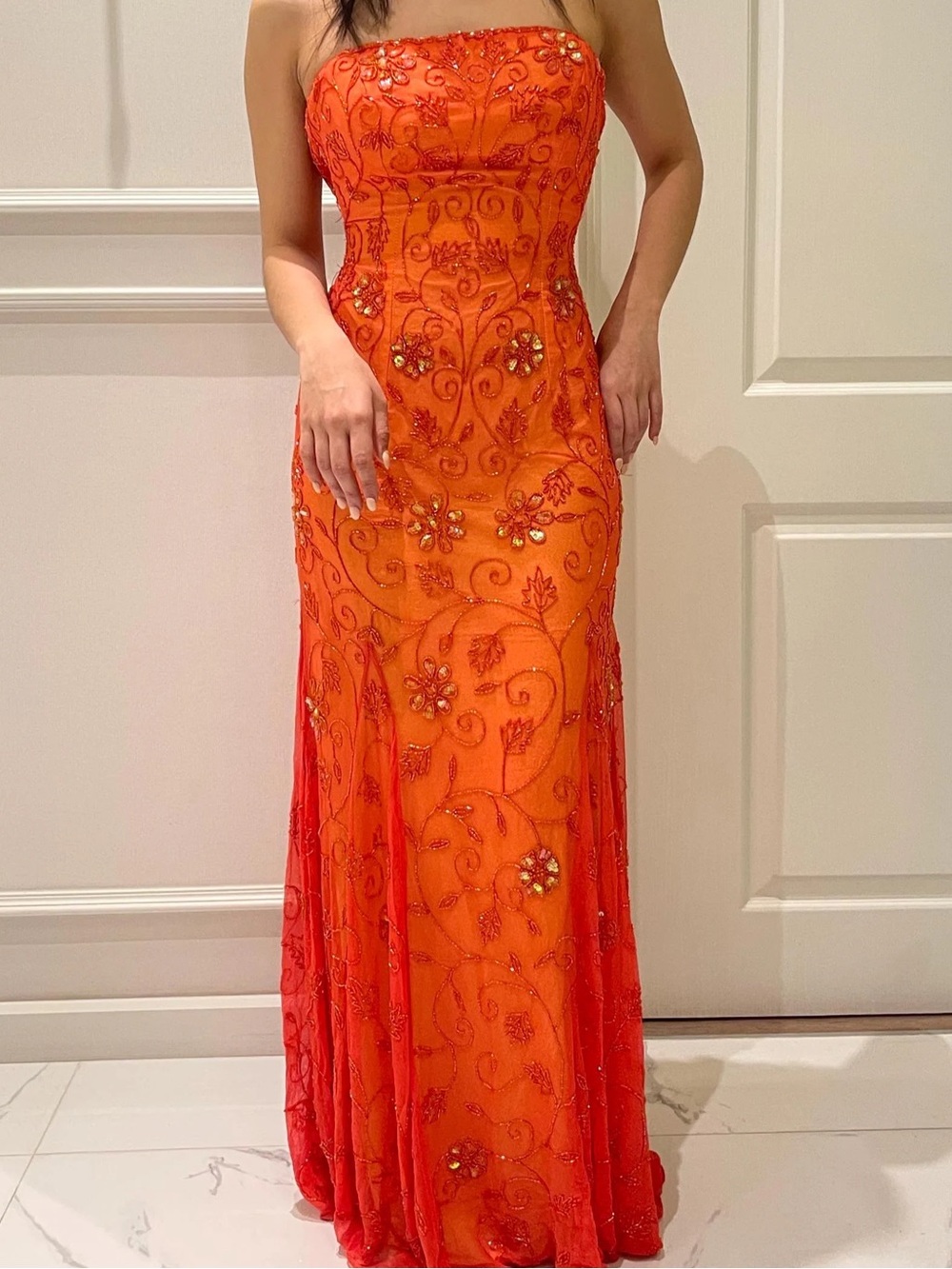 Cache 100% Silk mango orange gown S